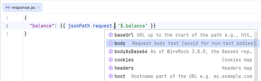 Handlebars completion for request model attributes