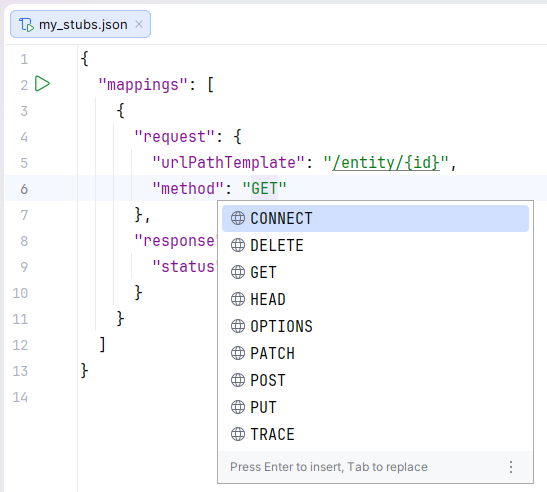 WireMock HTTP method completion