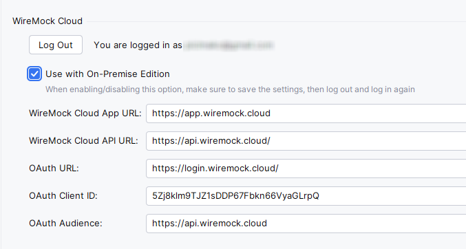 WireMock Cloud settings on-premise