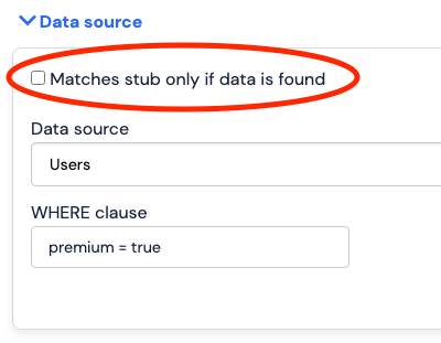 Stub Data Source Match Checkbox