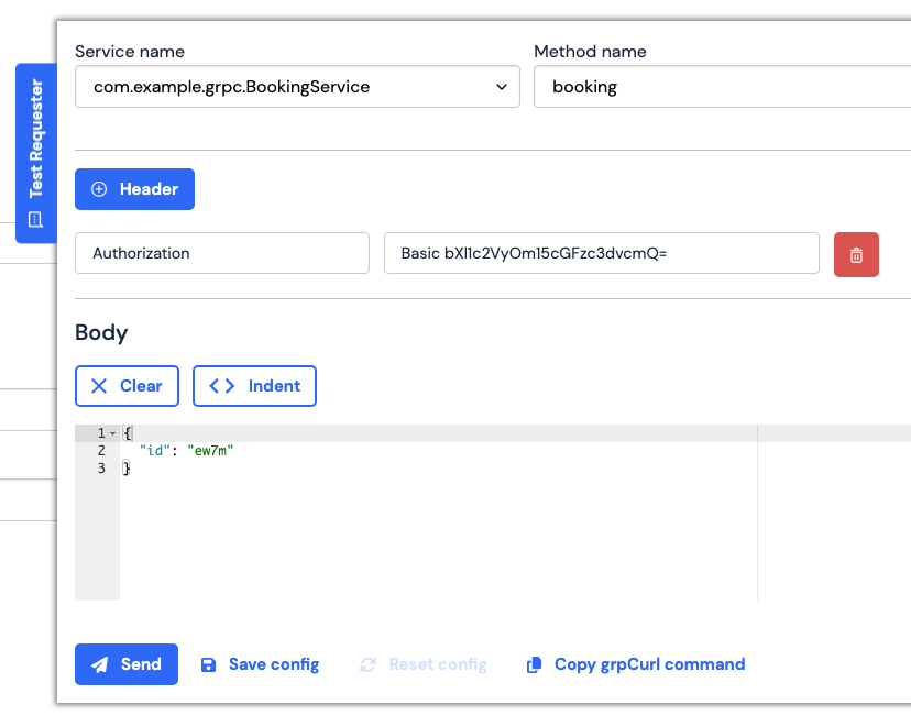 Using the gRPC test requester