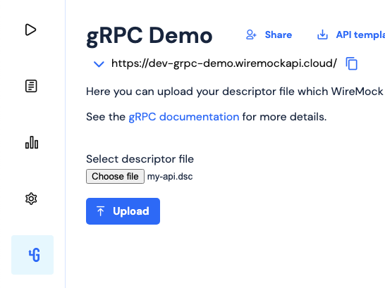 Uploading a gRPC descriptor set file